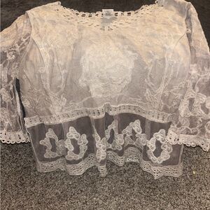 Ultra Pink Cream Lace Peplum Blouse